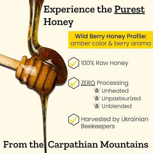 100% 908g Carpathian Raw Honey Wild Berry | Pure, Unfiltered, Unpasteurized, Ethically Sourced | Glass Jar