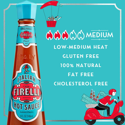 FIRELLI Italian Hot Sauce, 5oz Bottle (Pack of 1) - Perfect Kick for Pizza, Ramen, Eggs