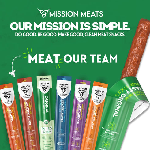 30, 1oz (12ct) Mission Meats Pork Meat Sticks Antibiotic Free, Sugar Free, Individually Wrapped, AIP Friendly