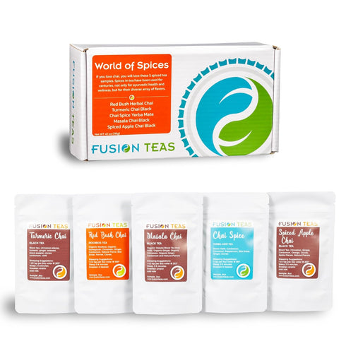 World of Spices Sampler Set - 5 Sample Pouches of Premium Chai Selections, Including Black and Herbal Chai