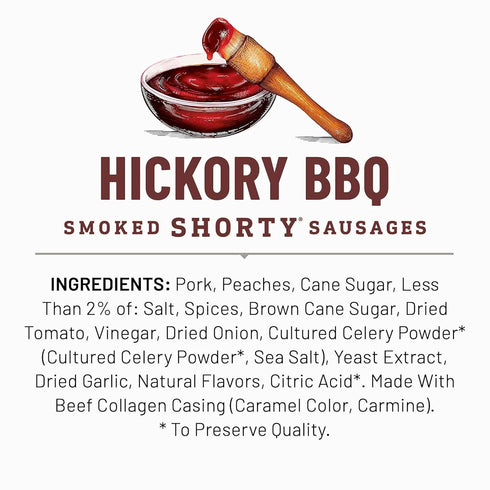 7g 5 oz. (Pack 8) Duke's Pork Hickory Peach BBQ Smoked Shorty Sausages, Protein Per Serving, Easter Basket Stuffer