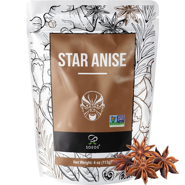 Soeos Star Anise - 4 Ounce Whole Star Anise Seeds for Baking and Tea, NON-GMO Verified