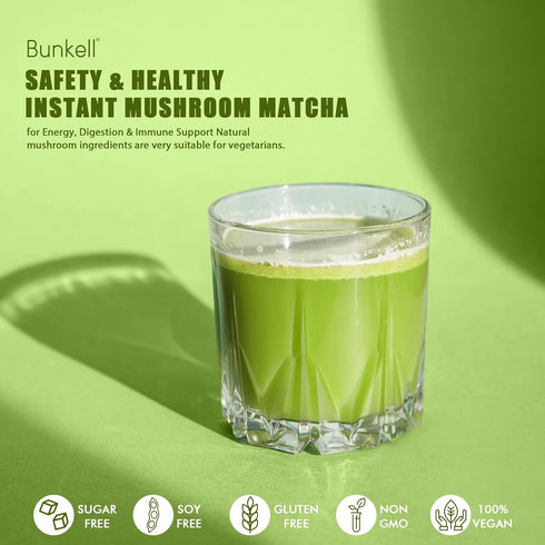 6 Immune 30 1 Pack Bunkell Mushroom Matcha, Adaptogenic Mushrooms Mix w/Japanese Matcha, Ceremonial Powder Blend