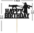 PUBG Happy Birthday Cake Toppers - Video Game Themed Birthday Party Decorations Picks for Kids Black Glitter