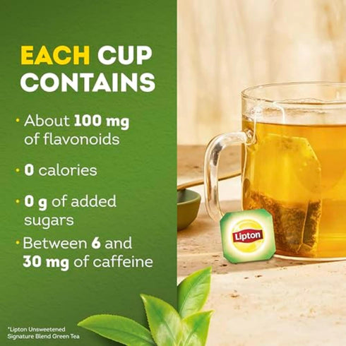 240 (40ct Pack 6) Lipton Signature Blend Green Tea Bags, Unsweetened Teabags for Hot Tea or Iced Tea with Caffeine