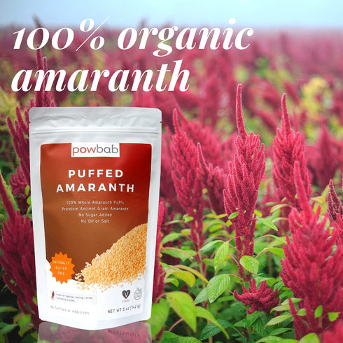 100% (5 oz) powbab Puffed Amaranth - Organic Amaranth Popped in USA Whole Puffs. Good Protein Source, No Oil or Salt