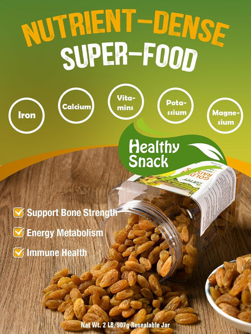 Gummy (2LB Pack 1) Zorrer Premium Golden Raisins, Seedless Grape Dried Fruit Snacks, No Sugar Added, No Preservatives