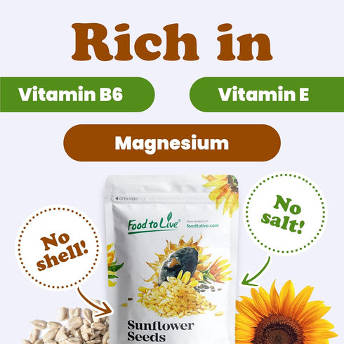 8 Food to Live Sunflower Seeds, Pounds Non-GMO Verified, Kernels, No Shell, Kosher, Raw, Vegan, Sirtfood, Bulk