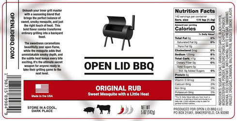 OPEN LID BBQ 5.0 | Original Rub | Beef, Pork, Vegetables | Ounces