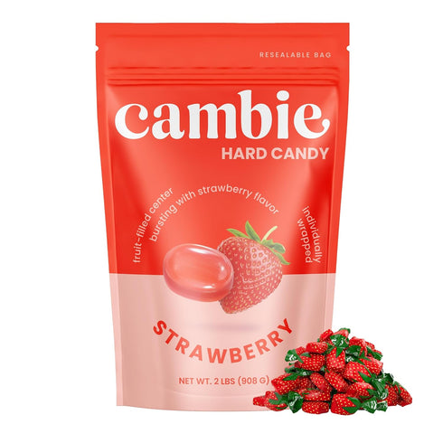 2 lbs Strawberry Hard Candy Individually Wrapped by Cambie, of Strawberry Candy with a Deliciously Sweet Hard Exterior