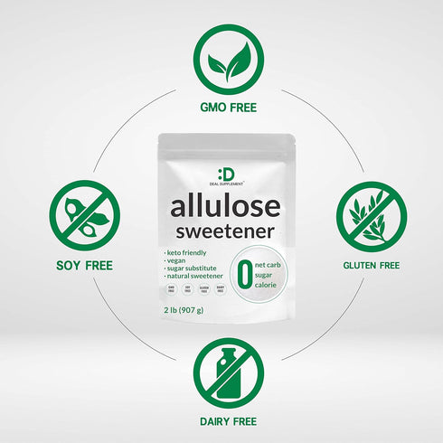 DEAL SUPPLEMENT 2 Allulose Sweetener Pounds Natural Sugar Subsitutes, No Aftertaste - Keto Friendly, Vegan, Zero Net