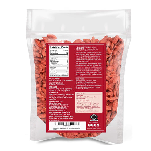 32oz /2lb 1 Pack Healthworks Organic Dried Goji Berries - - - Vegan and Non-GMO Certified Organic Raw Sun-Dried Goji
