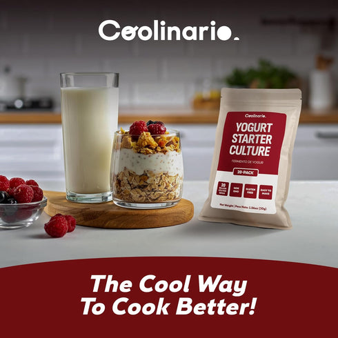 (20-Pack, 1.5g Coolinario Yogurt Starter Culture Sachets) Live Cultures for Homemade Yogurt | Creamy, Thick & Delicious
