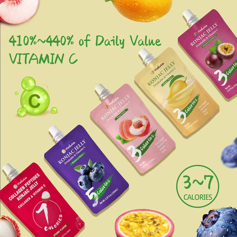 Pack (26g) 16 Packs Hethstia Konjac Jelly Pouch Drinkable Variety and High Protein Ramen Noodles, Plant-Based Vegan