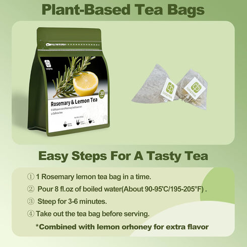 100% (30 luoptea Rosemary &lemon Tea Bags| Natural,Caffeine-Freewith Sun-Dried Lemon Peel &RosemaryLeaves,No-GMO