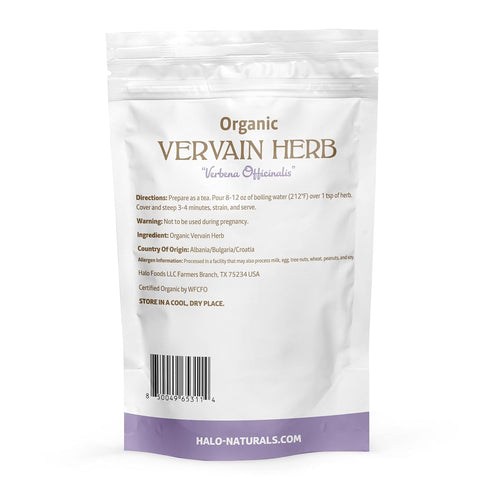 Halo Naturals 4 Packaged (Pack 1) Organic Vervain Herb Cut & Sifted, Ounces (Verbena officinalis) USDA Certified |