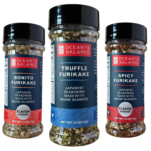 Ocean's Balance Furikake Seasoning Set 3 Furikake Spices (Spicy, Bonito, Truffle) in