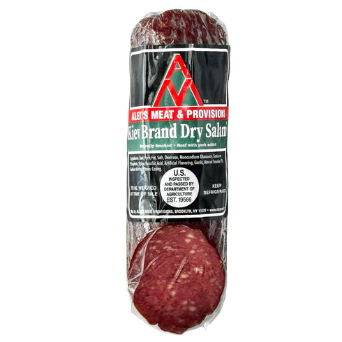 0.8 lb Alexs Meat Kiev Brand Dry Salami Chunk Traditional Eastern European Air-Dried Sausage, Bold Flavor, Coarse-Cut