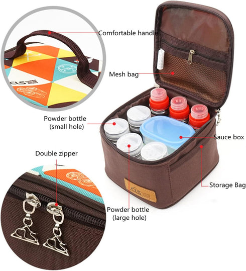 Travel Spice Containers Kit, 3 Pcs 2.7 oz Liquid Spice Bottles, 3 Pcs 3.3 oz Sauce Bottle, Durable Storage Bag for