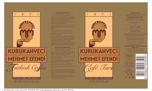 100% 1871, 17.6 OZ 500 Pack 2 KURUKAHVECI MEHMET EFENDI Turkish Coffee, Arabica, Finely Roasted Ground Coffee
