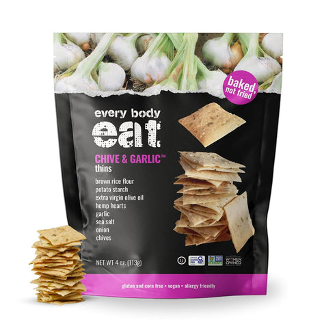 Every Body Eat Gluten Free Crackers, Chive & Garlic Plant Based Snacks,