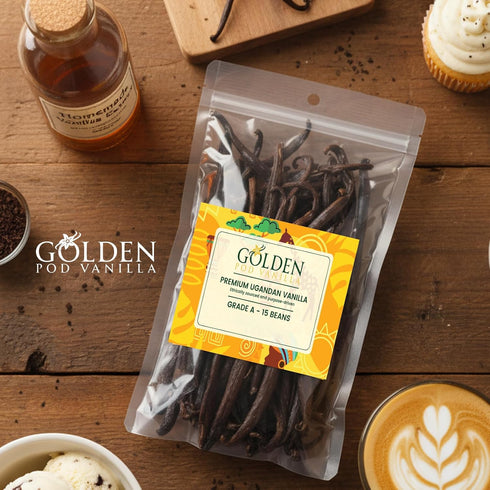 15 Count Golden Pod Vanilla Beans | Gourmet Grade A Whole Vanilla Pods | Fresh, Moist & Aromatic Beans for Homemade