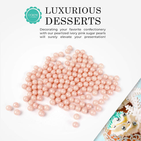 (8mm, 16 Oz) O'Creme Pink-Ivory Edible Sugar Pearls Cake Decorating Supplies for Bakers: Cookie, Cupcake & Icing