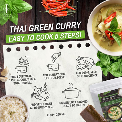 Lamoone 2, (1) Green Curry Cube Authentic Thai Green Curry Paste Cube, Ready-to-Use Instant Curry Block, Single-Serve