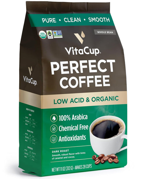 VitaCup Perfect Low Acid Coffee Beans, USDA Organic & Fair Trade, Mycotoxin