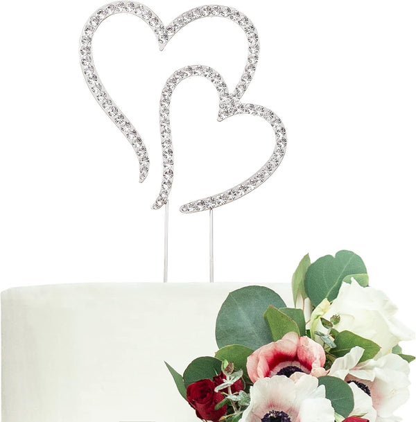 Two Hearts One Love Rhinestone Wedding Cake Topper, Silver, Gift Boxed by LOVENJOY