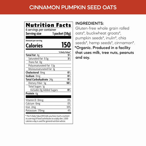 8 oz (Pack 6), Nature's Path Organic Qi'a Cinnamon Pumpkin Seed Instant Oatmeal, of Gluten Free, Non-GMO