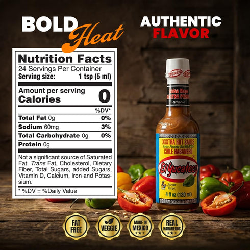 (4 oz /120 ml), (Pack 2) El Yucateco XXXtra Hot Habanero Sauce Authentic Mexican Chile Habanero Sauce, Extra Heat, fl