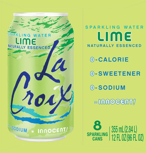 12 Oz (pack 8) La Croix Sparkling Water, Lime, Fl