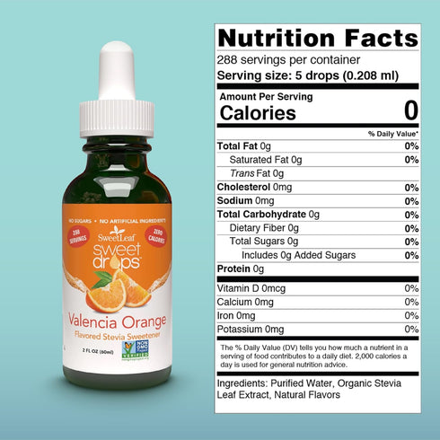 SweetLeaf Sweet Drops Valencia Orange Liquid Stevia - Zero Calories, Non-GMO, 2 Fl Oz (Pack of 2)