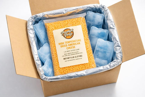 5 lb 1/4 Inch Prompt Prep High Temperature Diced American Cheese, Bulk Bag | Cubes | Mild Flavor | Ideal for Grilling