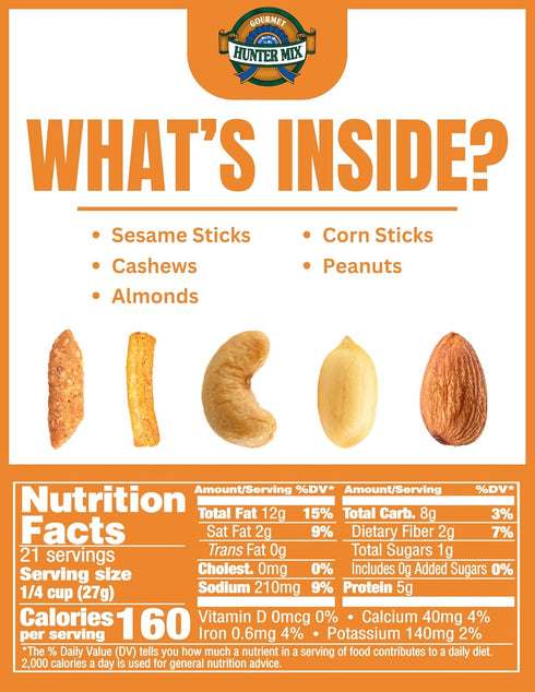 Mix,20 oz,Roasted Kids,(Pack 2) Southern Style Nuts Cheesy Cheddar Hunter Bulk Trail Peanuts,Sesame Sticks,Corn
