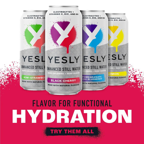 B6 B12, 16 Oz 12 Pack Yesly Functional Water, Black Cherry, Naturally Flavored Still Water with Electrolytes