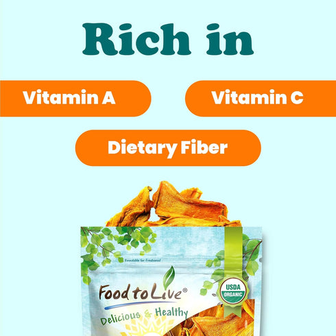3 Food to Live Organic Dried Mango Strips, Pounds Non-GMO, Unsulphured, Unsweetened and Delicious Fruit Snack, Chewy