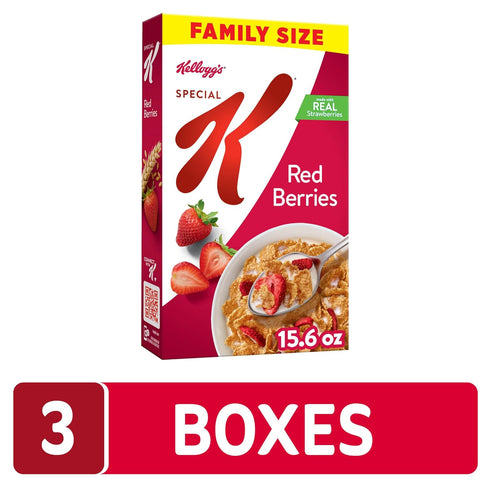 (3 Kellogg's Special K Breakfast Cereal, Family Breakfast, Fiber Cereal, Family Size, Red Berries Boxes)