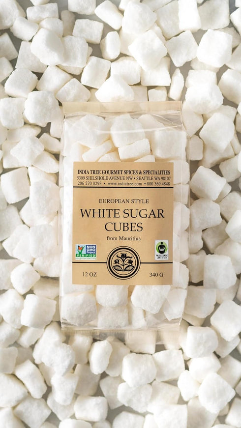 1.1 lb India Tree Non-GMO Fair Trade White Sugar Cubes - Container - Pure Cane Sugar Rough-Cut Cubes for Coffee, Tea