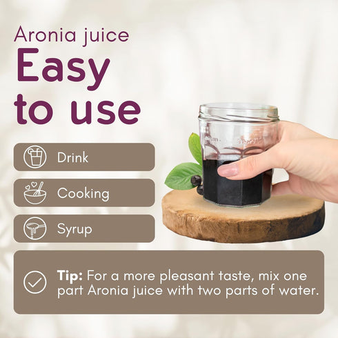 23.7 Oz 100% Aronia Original Organic Aronia Berry Juice Fl - Pure Chokeberry Juice, Not from Concentrate, Amber Glass
