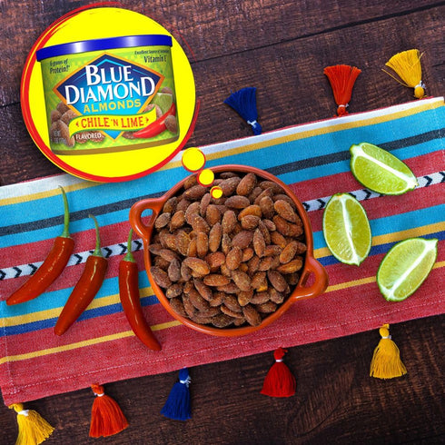 6 (Pack 4) Blue Diamond Almonds, Snack Nut Flavored Chile n' Lime perfect for On-the Go, and Snacking, Ounce Can