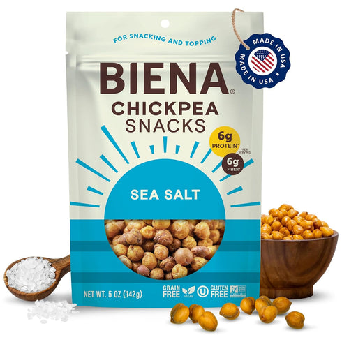 BIENA Chickpea Snacks - Crunchy Roasted Chickpeas, High Fiber Vegan Protein Snacks, Individual Pack