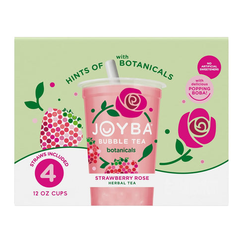 JOYBA Strawberry Rose Bubble Tea with Botanicals, 4 Pack, 12 fl. oz.