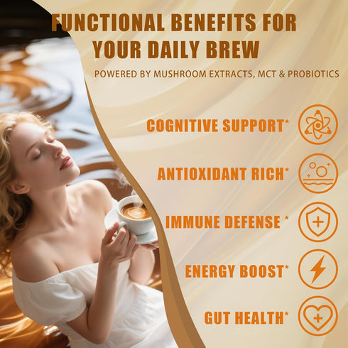 6 Immunity 6.35 Oz Mushroom Coffee Creamer, Caramel Creamer, Probiotics, MCT Powder and Mushrooms | Lion's Mane, Turkey