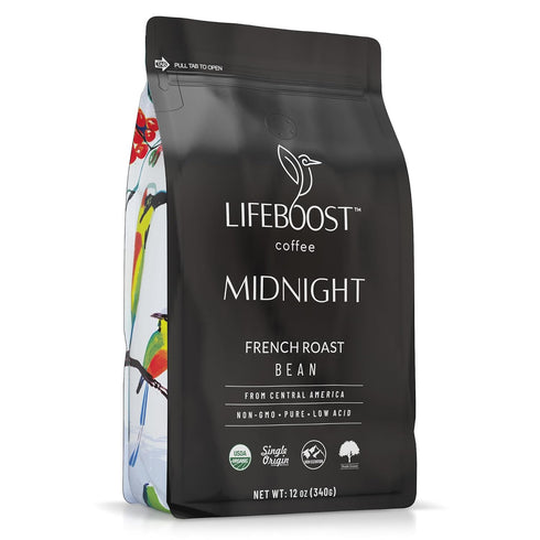 Lifeboost Midnight French Roast Coffee Beans - Single Origin Non-GMO USDA Organic