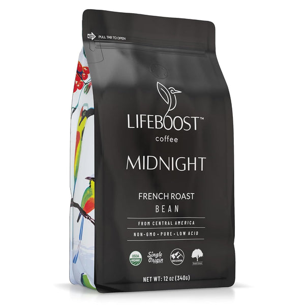 Lifeboost Midnight French Roast Coffee Beans - Single Origin Non-GMO USDA Organic