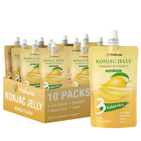 Hethstia Konjac Jelly Pouch Drinkable Mango Flavor, 10 Pack | Low Calorie