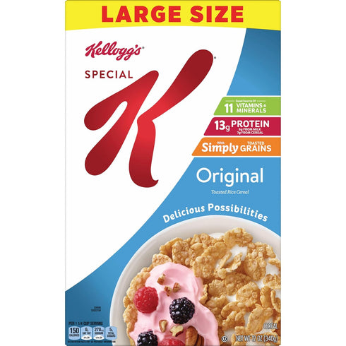 12oz (1 Kellogg's Special K Breakfast Cereal, Family Breakfast, Fiber Cereal, Large Size, Original, Box Box)