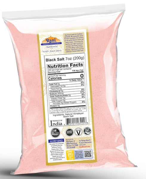 Rani Black Salt Powder (Kala Namak), 7oz (200g), Unrefined, Vegan, Gluten Friendly